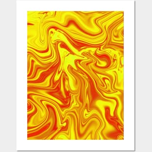 Yellow and Red Digital Fluid Art Posters and Art